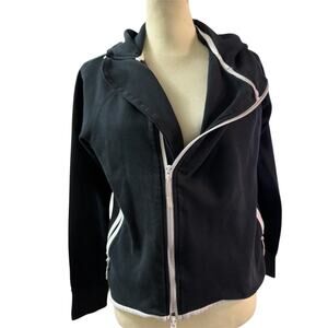 NIKE Black and White Oversized Off Center Zipper Hoodie Size Medium